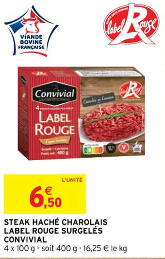 Intermarché STEAK HACHÉ CHAROLAIS LABEL ROUGE SURGELÉS CONVIVIAL offre