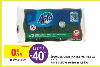 Intermarché ÉPONGES GRATTANTES VERTES X3 APTA offre
