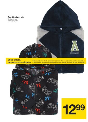 Combinaison ado Du 8 au 16 ans 100% polyester