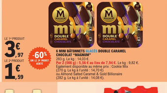 E.Leclerc Express 6 MINI BÂTONNETS GLACÉS DOUBLE CARAMEL CHOCOLAT MAGNUM offre