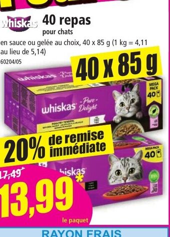 Norma Whiskas 40 repas offre