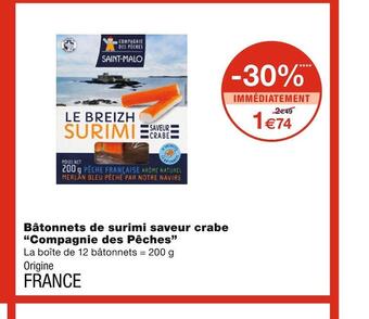 Monoprix Compagnie des pêches bâtonnets de surimi saveur crabe offre