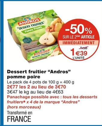 Monoprix Andros dessert fruitier pomme poire offre