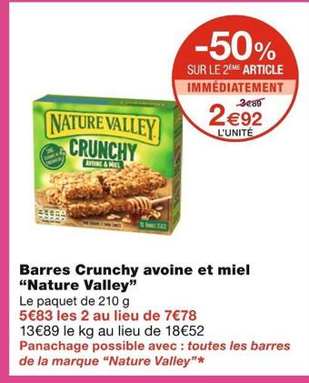 Monoprix Nature valley barres crunchy avoine et miel offre