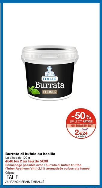 Monoprix Burrata di bufala au basilic offre