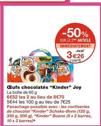 Monoprix Kinder œufs chocolatés joy offre