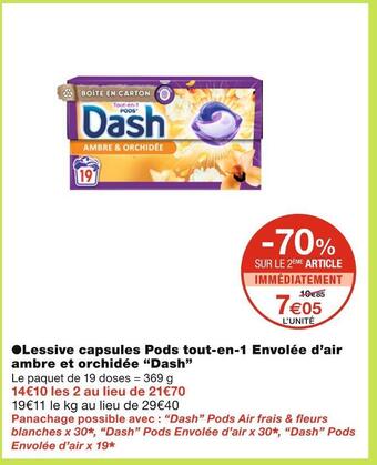 Monoprix Dash lessive capsules pods tout-en-1 envolée d’air ambre et orchidée offre