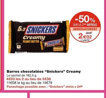 Monoprix Snickers barres chocolatées creamy offre