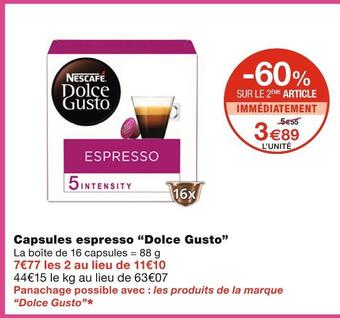 Monoprix Dolce gusto capsules espresso offre