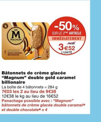 Monoprix Magnum bâtonnets de crème glacée double gold caramel billionaire offre