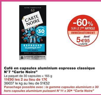 Monoprix Carte noire café en capsules aluminium espresso classique n°7 offre