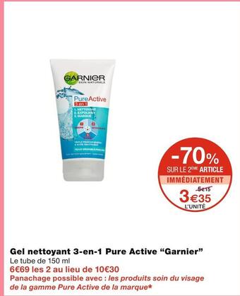 Monoprix Garnier gel nettoyant 3-en-1 pure active offre