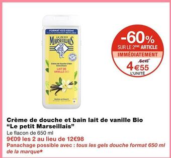Monoprix Le petit marseillais crème de douche et bain lait de vanille bio offre
