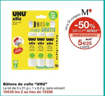 Monoprix Uhu bâtons de colle offre