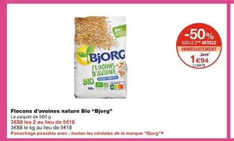 Monoprix Bjorg flocons d’avoines nature bio offre