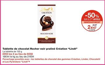 Monoprix Lindt tablette de chocolat rocher noir praliné création offre