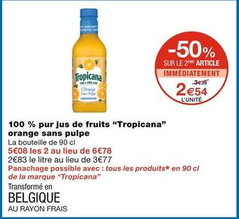 Monoprix Tropicana 100 % pur jus de fruits orange sans pulpe offre