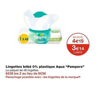 Monoprix Pampers lingettes bébé 0% plastique aqua offre