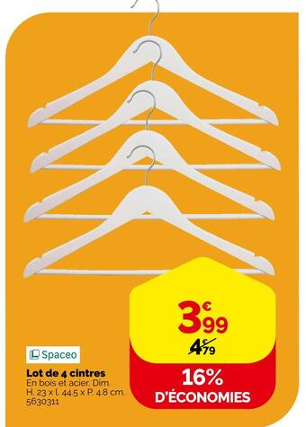 Weldom Spaceo lot de 4 cintres offre