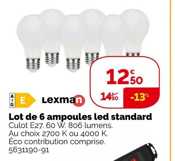 Promo Lexman lot de 6 ampoules led standard chez Weldom