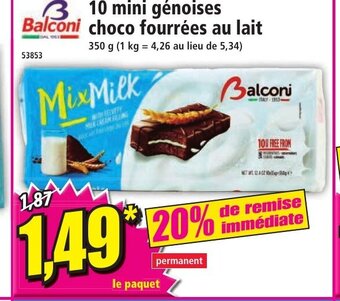 Norma 10 mini genoises choco fourrees au lait offre