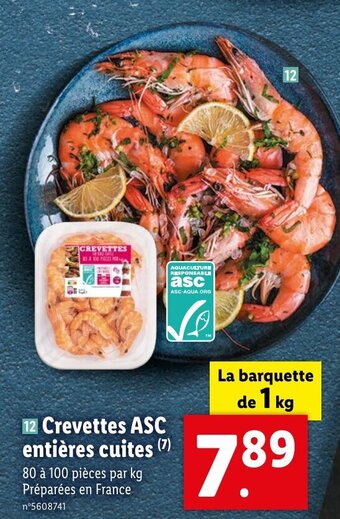 Lidl Crevettes ASC entières cuites offre