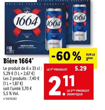 Lidl Bière 1664 6 x 33 cl offre