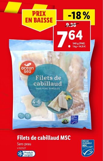 Lidl Filets de cabillaud MSC offre