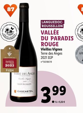 Lidl VALLÉE DU PARADIS ROUGE Vieilles Vignes offre
