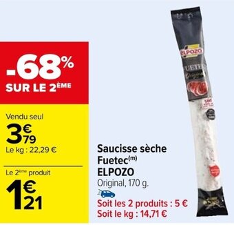 Carrefour Saucisse sèche Fuetec ELPOZO offre
