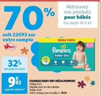 Auchan CHANGES BABY DRY MÉGA PAMPERS offre