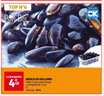 Auchan MOULES DE HOLLANDE Prêtes à cuire après rinçage La barquette de 2,1 kg offre