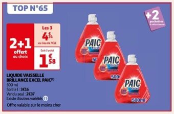 Auchan LIQUIDE VAISSELLE BRILLANCE EXCEL PAIC) offre