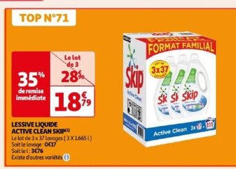 Auchan LESSIVE LIQUIDE ACTIVE CLEAN SKIP(¹) offre