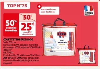 Auchan COUETTE TEMPÉRÉE DODO offre