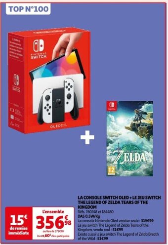 Auchan LA CONSOLE SWITCH OLED + LE JEU SWITCH THE LEGEND OF ZELDA TEARS OF THE KINGDOM offre