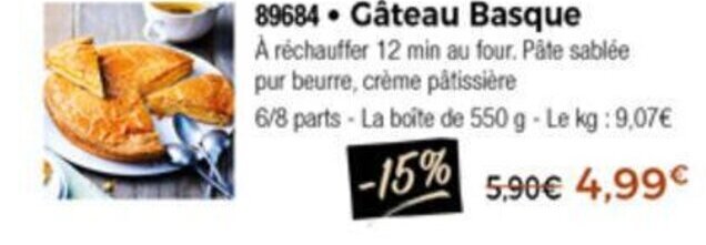 Promo Gateau Basque Chez Thiriet