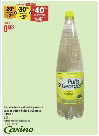 Casino Supermarchés Casino eau minérale naturelle gazeuse saveur citron puits st georges offre