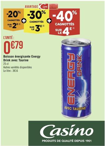 Casino Supermarchés Boisson énergisante energy drink avec taurine offre