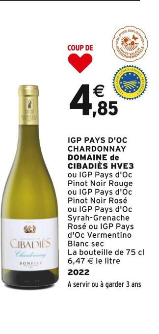Intermarché Domaine de cibadiès igp pays d'oc chardonnay hve3 offre
