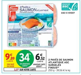 Intermarché Findus 2 pavés de saumon atlantique asc surgelés offre