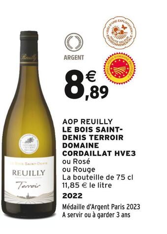 Intermarché Domaine cordaillat aop reuilly le bois saint- denis terroir hve3 offre