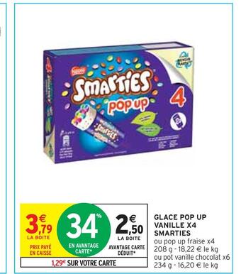 Intermarché Smarties glace pop up vanille x4 offre