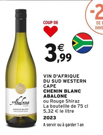 Vin d'afrique du sud western cape chenin blanc abalone