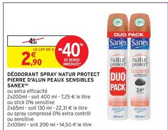 Intermarché Sanex déodorant spray natur protect pierre d'alun peaux sensibles(b) offre