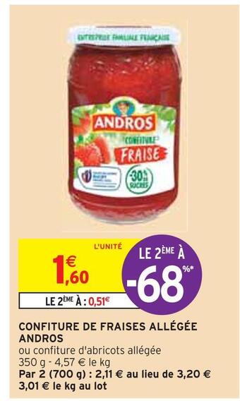 Intermarché Andros confiture de fraises allégée offre