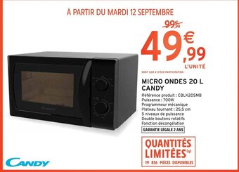 Intermarché Candy micro ondes 20 l offre