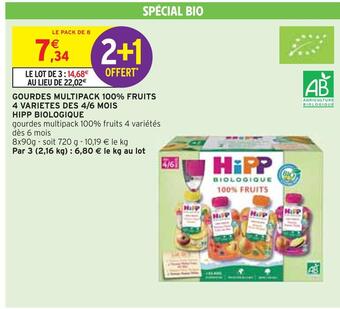 Intermarché Hipp biologique gourdes multipack 100% fruits 4 varietes des 4/6 mois offre