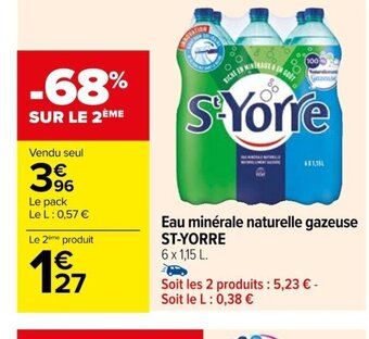 Carrefour Eau minérale naturelle gazeuse ST-YORRE offre