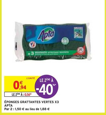 Intermarché Apta éponges grattantes vertes x3 offre